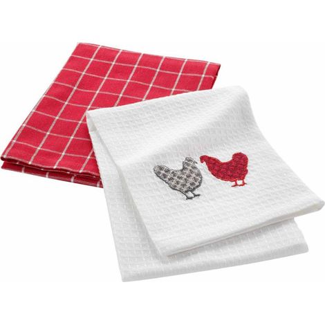Lot de 2 Torchons "Suzette" 50x70cm Rouge & Blanc (1/3)