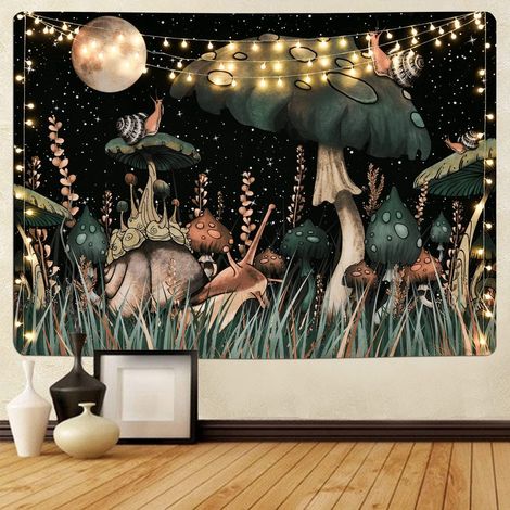Tapisserie Mandala Bohème pour Chambre - Champignon Escargot - 200x150cm Velours (avec Kit d'Installation) (1/5)