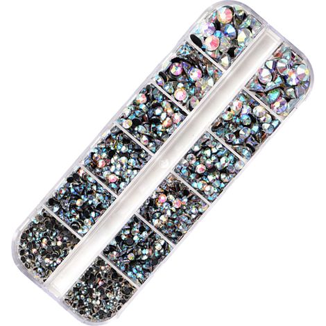 Rhinestone Plat - Verre Cristal Ronde - Pour Artisanat Nail Art Maquillage Corps Décoration DIY - 5 Tailles Différentes - Lot de 1200 Pièces (1/5)