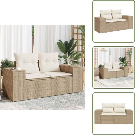 Canapé de jardin avec coussins 2 places beige résine tressée - Canapé De Jardin - Salon De Jardin - Meuble De Jardin - Résine Tressée - Rotin Synthétique (1/5)