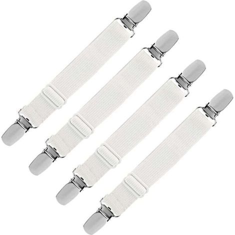 Sangles élastiques pour drap-housse Ulisem, sangles réglables pour canapé et housse de planche à repasser (blanc, lot de 4) (1/4)