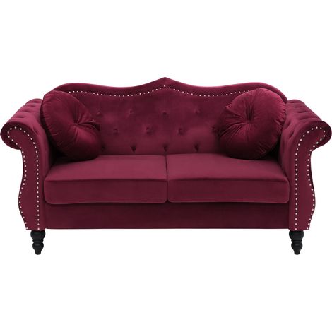 Beliani – Canapé Chesterfield 2 places en velours rouge – Dossier capitonné – Structure en bois – Rembourrage en mousse – Style vintage