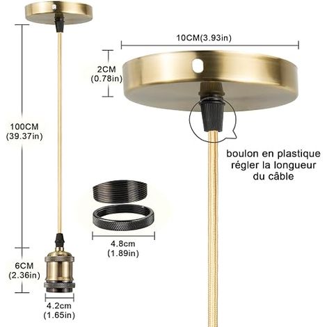 Suspension E27 câble torsadé vintage laiton 1m (1/4)