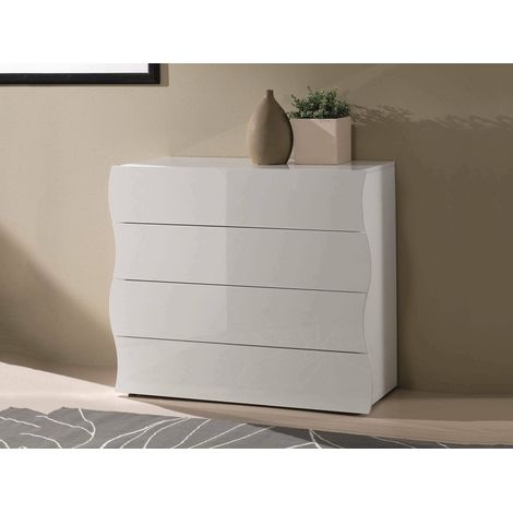 Dmora Cajonera moderna, Made in Italy, Mueble para sala de estar y dormitorio, Aparador de 4 cajones, 98x40h82 cm, color blanco brillante, con embalaje reforzado (1/5)