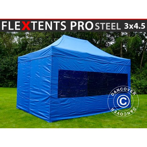 Pop up gazebo FleXtents PRO Steel 3x4.5 m, Blue, incl. 4 sidewalls
