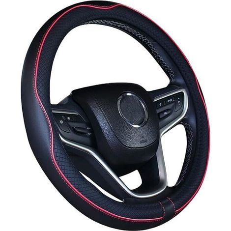 Couvre Volant de Voiture en Cuir Microfibre 15 Pouces (Noir Rouge) (1/4)