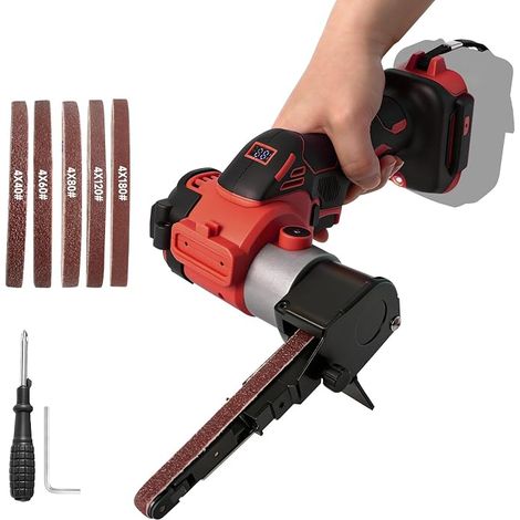 Cordless Belt Sander Compatible with M18 Battery, 0-13000RPM, Adjustable 360° Brushless Belt with 20 Sanding Belts for Wood, Metal, Plastic (Red) (1/5)