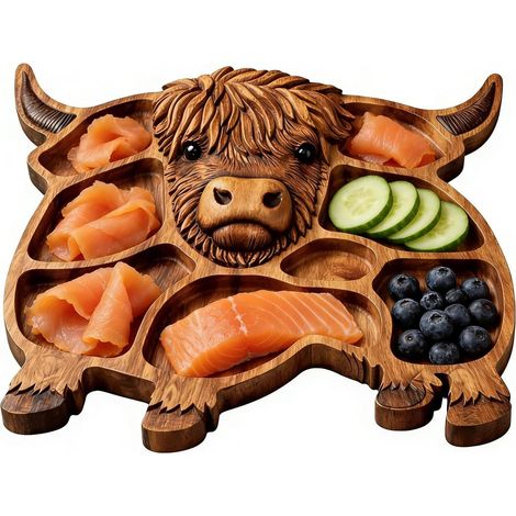 Planche À Charcuterie en Forme d'animal Plateau en Bois en Forme De Vache Plateau Alimentaire Pour Maison Cuisine Table À Manger Fête Banquet Vacances Snack Fruit Viande Fromage Crackers (1/5)