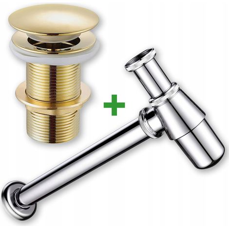 Set: tappo a scatto dorato senza troppopieno + sifone per lavabo (1/5)