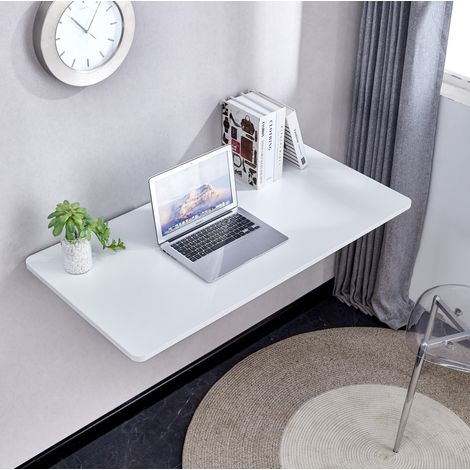 Table murale pliante MDF blanc, bureau gain de place OKMYHOME (1/5)