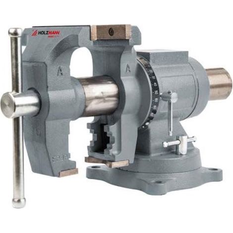 HOLZMANN Étau d’établi avec base tournante - WBS150M - 150 mm - Ouverture 125 mm - Fonte - Enclume intégrée