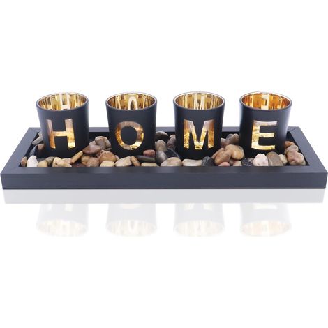 Ensemble de bougeoirs, Comprend 4 Tasses en Verre, des Pierres Naturelles et Un Plateau en Bois pour Les décorations de Table (Home) (1/5)