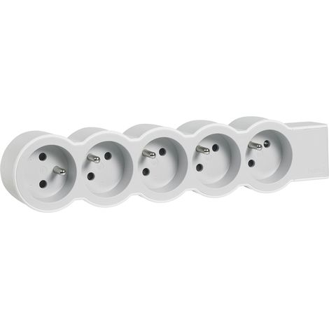 Multiprise Extra-Plate à Câbler - 5 Prises avec Terre - Livrée Sans Cordon/Sans Fiche - Blanc et Gris Clair