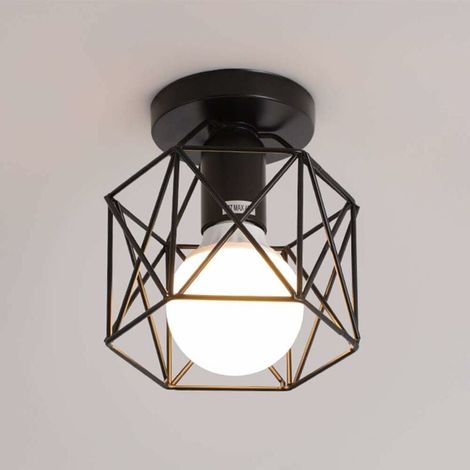Retro Plafonnier Industrielle en Métal Noir Cage, Plafonnier Fer forge Industrielle,Lustre pour Salon, Industrial Suspension Plafonnier, Lustre Chambre, Pour entrée, Allée, Porche, Couloir, Café Bar