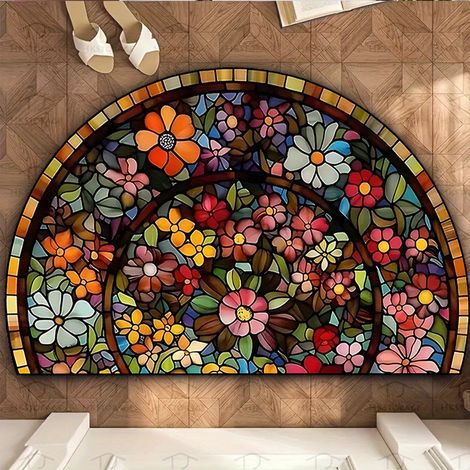 Tapis de bienvenue en forme de croissant avec motif de mandala floral, lavable, tapis de sol décoratif, 6090cm. (1/5)