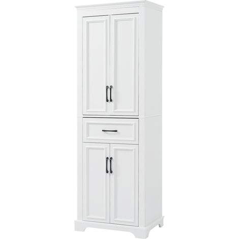 Armario alto de baño 60 x 40 x 180 cm MDF blanco con 2 puertas y cajón HOMVRA (1/5)