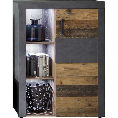 Irina Sideboard 1 Tür und 3 Ablagen, grau Matera, Old Wood Dekor.
