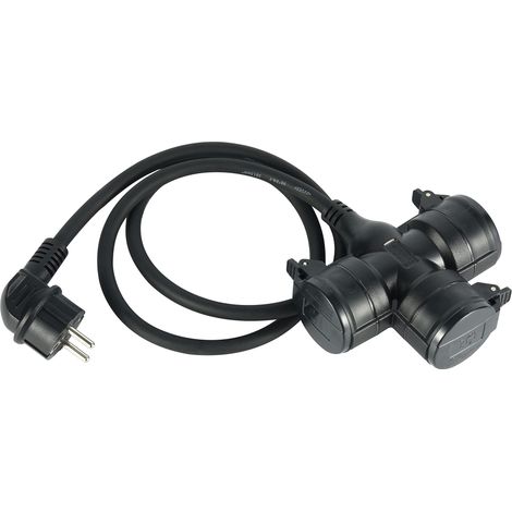 Electraline 55095 Prolunga/Adattatore 1.4 M da Cantiere in Gomma Neoprene H07RN-F 3G1.5, Multipresa tripla con 3 prese Schuko con coperchio IP44 per ambienti esterni, Spina Schuko (1/5)