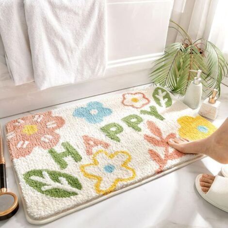 Tapis de Bain Antidérapant, Tapis Salle de Bain Moelleux en Microfibre, Tapis de Douche Absorbant Lavable en Machine pour Salle de Bain, (50x80cm) (1/5)