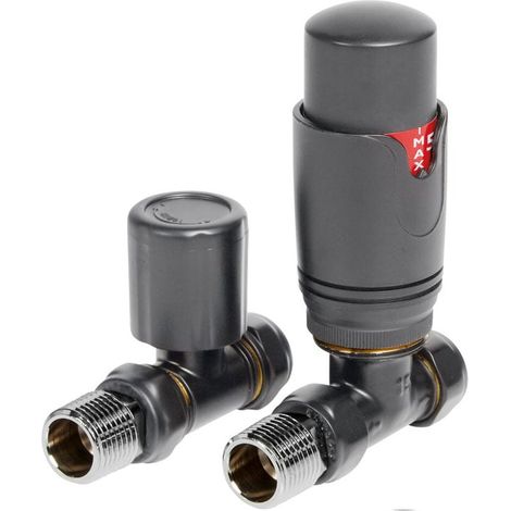 Signature Round Thermostatic Straight Radiator Valve Pair - Anthracite
