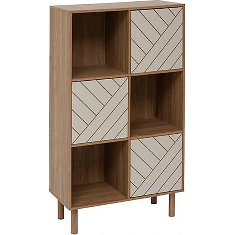 Meuble de rangement avec des pieds, 3 niches et 3 portes décoratives, coloris marron/beige - Longueur 67,6 x Profondeur 32,3 x Hauteur 115,8 cm (1/5)