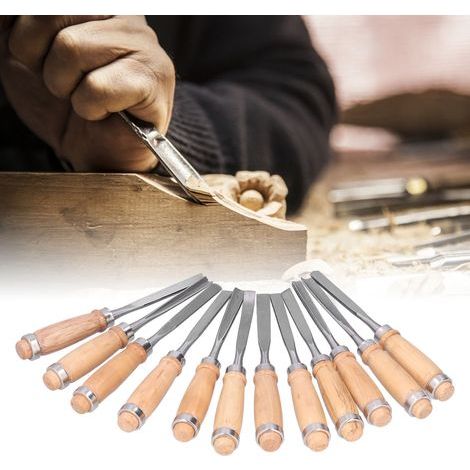 12 Pièces Ciseaux à Bois Tournage Outils de Sculpture sur Bois Set Accessoires Menuiserie 8 Pouces (1/5)