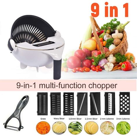 MINKUROW Nuevo Cortador De Verduras 9 En 1 Con Tamiz, Cortador De Mandolina, Picador Y Rallador Manual Multifuncional Con 7 Cuchillas De Acero Inoxidable Cortar Verduras Cebolla Ensalada De Frutas Pel (1/5)