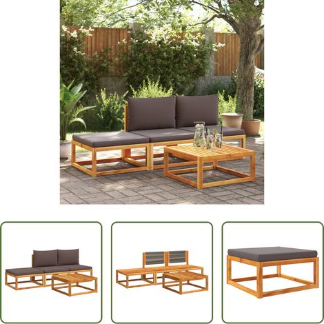 Canapé sans accoudoirs - Ensemble de canapés de jardin 4 pièces avec coussins en bois d'acacia et corde (1/5)