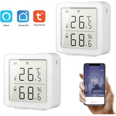 Thermomètre et hygromètre connecté Wi Fi moniteur intelligent de température d'humidité compatible avec Alexa Google Home 2 pièces (1/5)