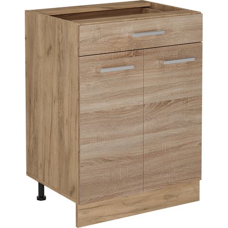 Mobiletto base per cucina R-Line, Sonoma, 60 cm con cassetto, senza piano di lavoro, Vicco