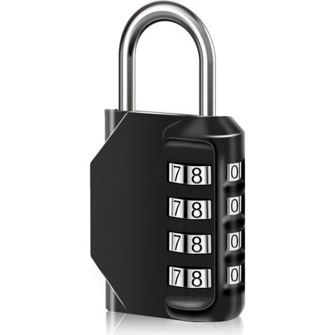 1 cadenas à combinaison étanche à 4 chiffres avec code numérique, serrure à combinaison en alliage de zinc pour porte, boîte à outils, écoles, gymnase, clôtures, armoire à roulettes et (1/4)