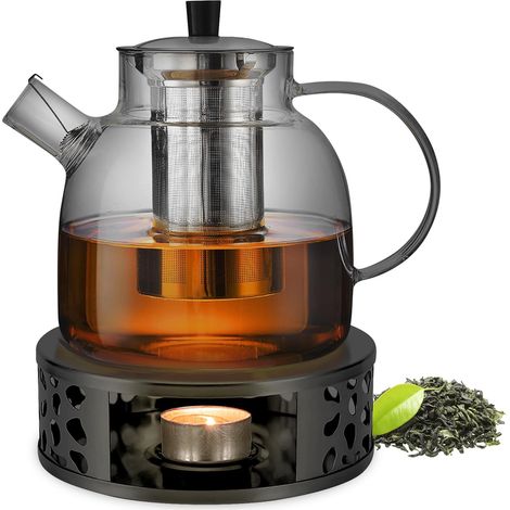 1500ml Theiere En Verre Avec Réchaud, Theiere En Verre Avec Infuseur, Theiere Avec Infuseur, Chauffe-Théière Chauffe Theiere Théière Avec Réchaud Pour Thé En Vrac Et Sachets De Thé (1/5)