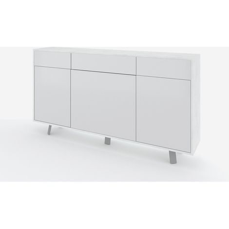 Credenza moderna 3 ante 3 cassetti da soggiorno Velbruk - Bianco - Bianco Lucido