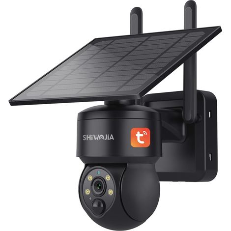Camera Solaire Exterieur WiFi sans Fil, Exterieur, 2K, 360° PTZ, Vision Nocturne Couleur, Audio Bidirectionnel, PIR Sirene (Noir) (1/5)