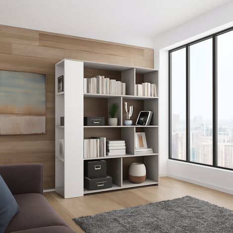 Bücherregal Gold, 6 Böden, freistehend, Struktur Farbe Grau, 129x33x174h cm Weiß (1/3)