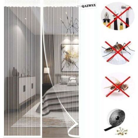 Zanzariera magnetica resistente per porte d'ingresso, chiusura magnetica, maglia spessa e antistrappo, protegge dagli insetti, bianca - Dimensioni tenda: 120 x 220 cm -Crezuo