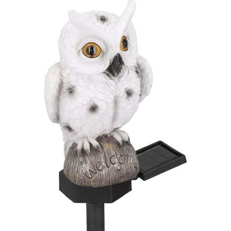 Éclairage solaire sentier extérieur lampe jardin déco hibou panneau solaire spot paysager terrasse cour allée 44cm 10cm résine PP lumière chaude étanche kit 1 lampe tige piquet (1/5)