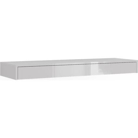 Libreria da parete Sherry, Bianco lucido, 120 x 12 cm con cassetto, Vicco (1/5)