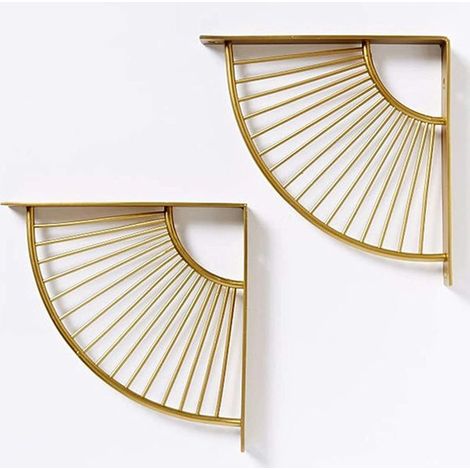 Lot de 2 supports d'étagère triangulaires dorés en forme d'éventail, en métal, fixation murale flottante, équerre robuste pour la maison, le bureau, le restaurant, etc. 20 x 20 cm (1/5)