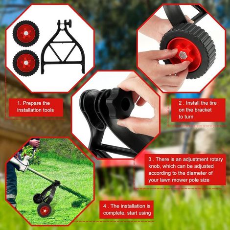 Roue de support de tondeuse, noir, plastique, 26 à 28 mm, compatible avec les tuyaux d'axe de 23 mm à 28 mm, pour débroussailleuse, coupe-bordures et tondeuse à gazon, gébofuzhuang (1/2)