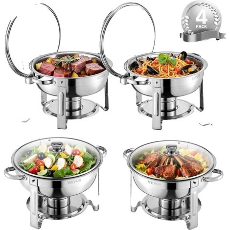 Plat de service, Acier inoxydable, Comprend un couvercle en verre, 4 packs (1/2)