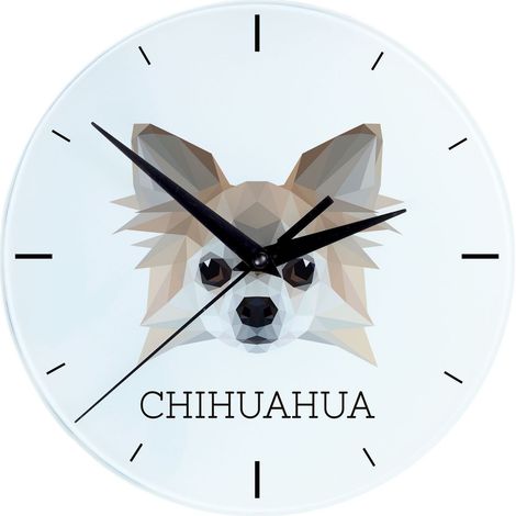 Chihuahua a pelo lungo - orologio da parete geometrico con foto e iscrizione di Art-Dog (1/4)