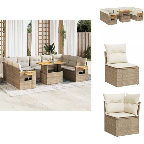 Salon de jardin avec coussins 10pcs beige résine tressée acacia - Ensemble De Canapés De Jardin - Ensembles De Canapés De Jardin - Ensemble De Canapés D'extérieur - Salon De Jardin (1/5)