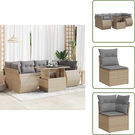 7-tlg. Garten-Sofagarnitur mit Kissen Beige Poly Rattan - Gartensofa Set - Garten Sofa Set - Outdoor Sofa Set - Garten Sofagarnitur (1/5)