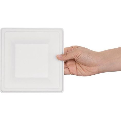 50 assiettes carrées en bagasse, résistantes à la chaleur, biodégradables, idéales pour événements festifs et traiteurs