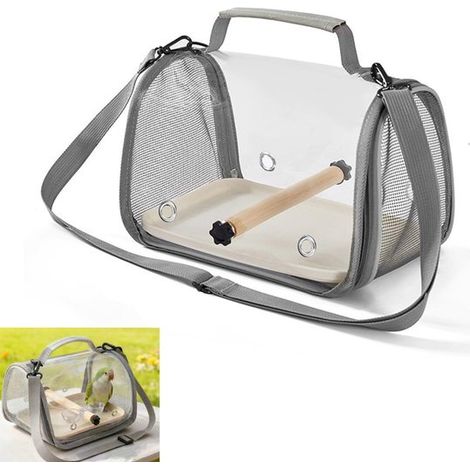 Scatola per il trasporto di uccelli panoramica e traspirante, gabbia da viaggio portatile, leggera, pieghevole, con sei fori di ventilazione, con posatoio e vassoio rimovibile. (1/5)