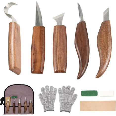 10-teiliges Holzschnitzwerkzeug-Set aus Kohlenstoffstahl mit Hakenmesser, professionellem Schnitzmesser, Holzgravurwerkzeugen für die Holzbearbeitung