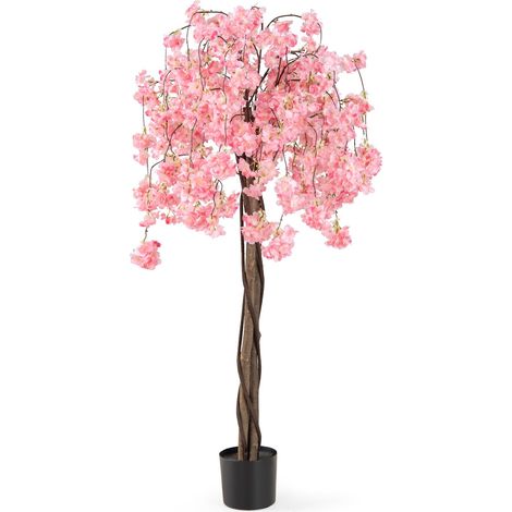 COSTWAY Albero di Ciliegio Artificiale 163 CM, Pianta Finta da Interno con Vaso in PP Riempito con Cemento, Fiori in Tessuto, Decorazione per Ufficio, Casa e Veranda (Rosa) (1/5)