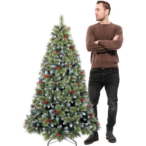 Cortina - Árbol de Navidad nevado de PVC y PP con piéas y bayas Ø83x150H, 572 puntas (1/5)