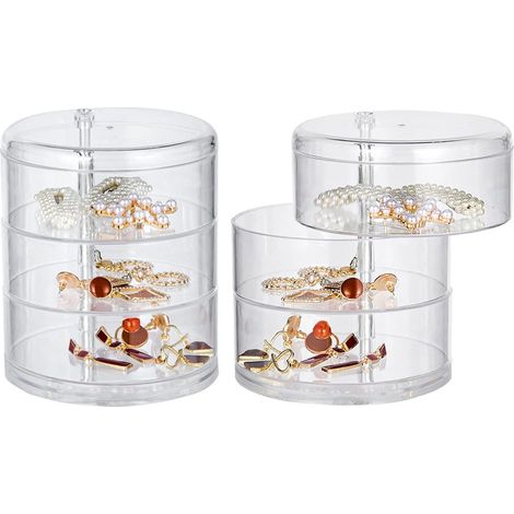 Organisateur De Bijoux - Boîte De Rangement À 4 Niveaux - Transparent - Diamètre 11 Cm Hauteur 13,5 Cm Ou 17,5 Cm - 1 Pièce (1/5)